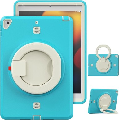 NIKCORP Robusna zaštitna maska za iPad 8/9 10.2" s rotirajućim stalkom i naramenicom otporna na udarce, tirkizna